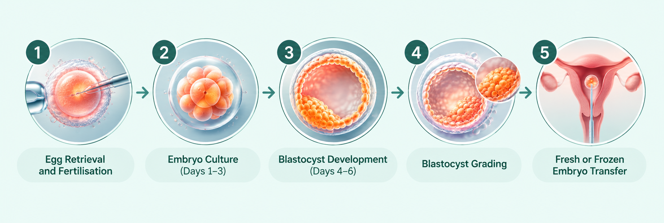 Steps of blastocyst culture and embryo transfer